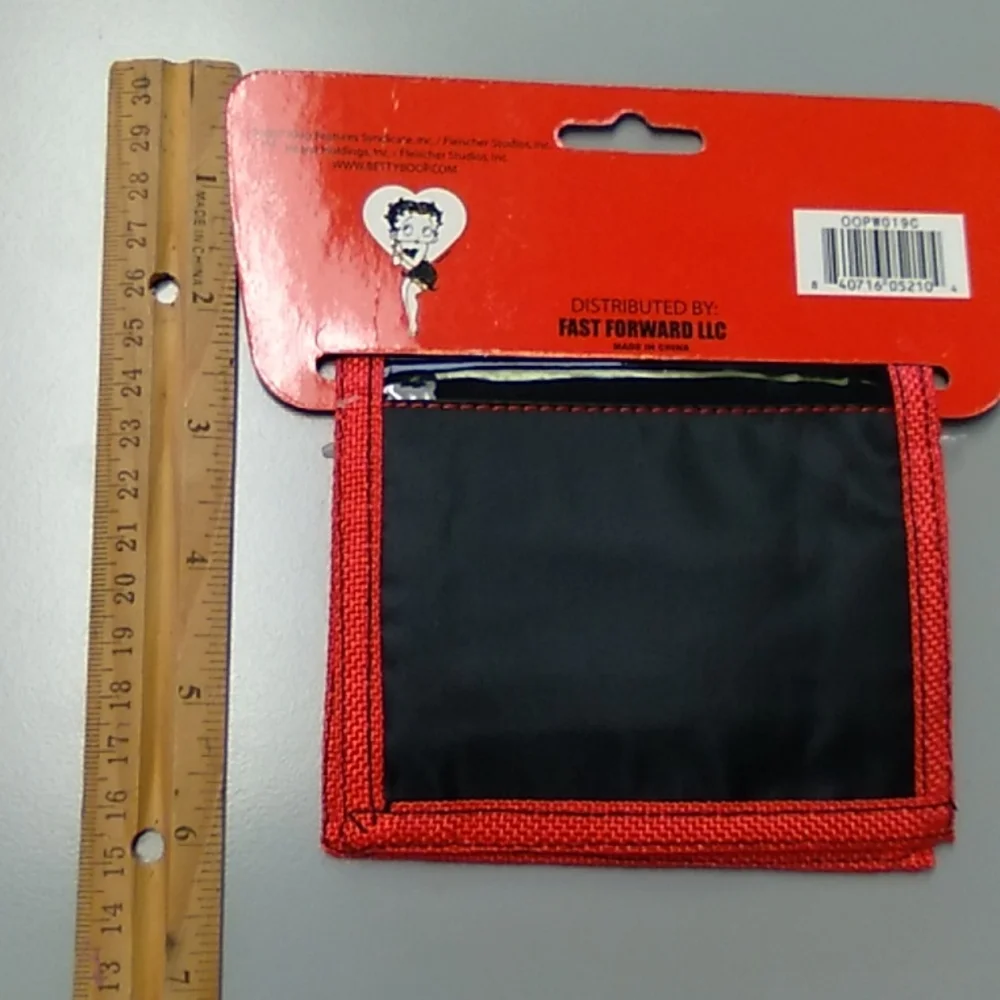 Betty Boop folding money wallet bag black vinyl with red trim small adult kid